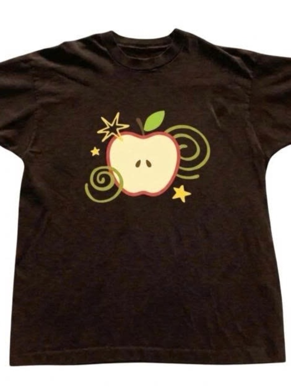 Gildan Black Short Sleeve Tee with Apple Graphic and Yellow Stars